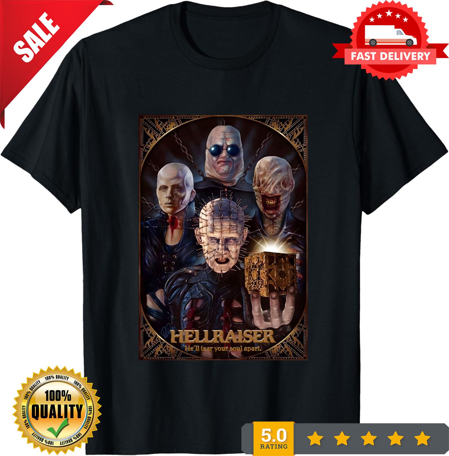 Hellraiser and the Cenobites T-Shirt, Horror Movie Graphic Tee, Halloween Shirt-TH82026