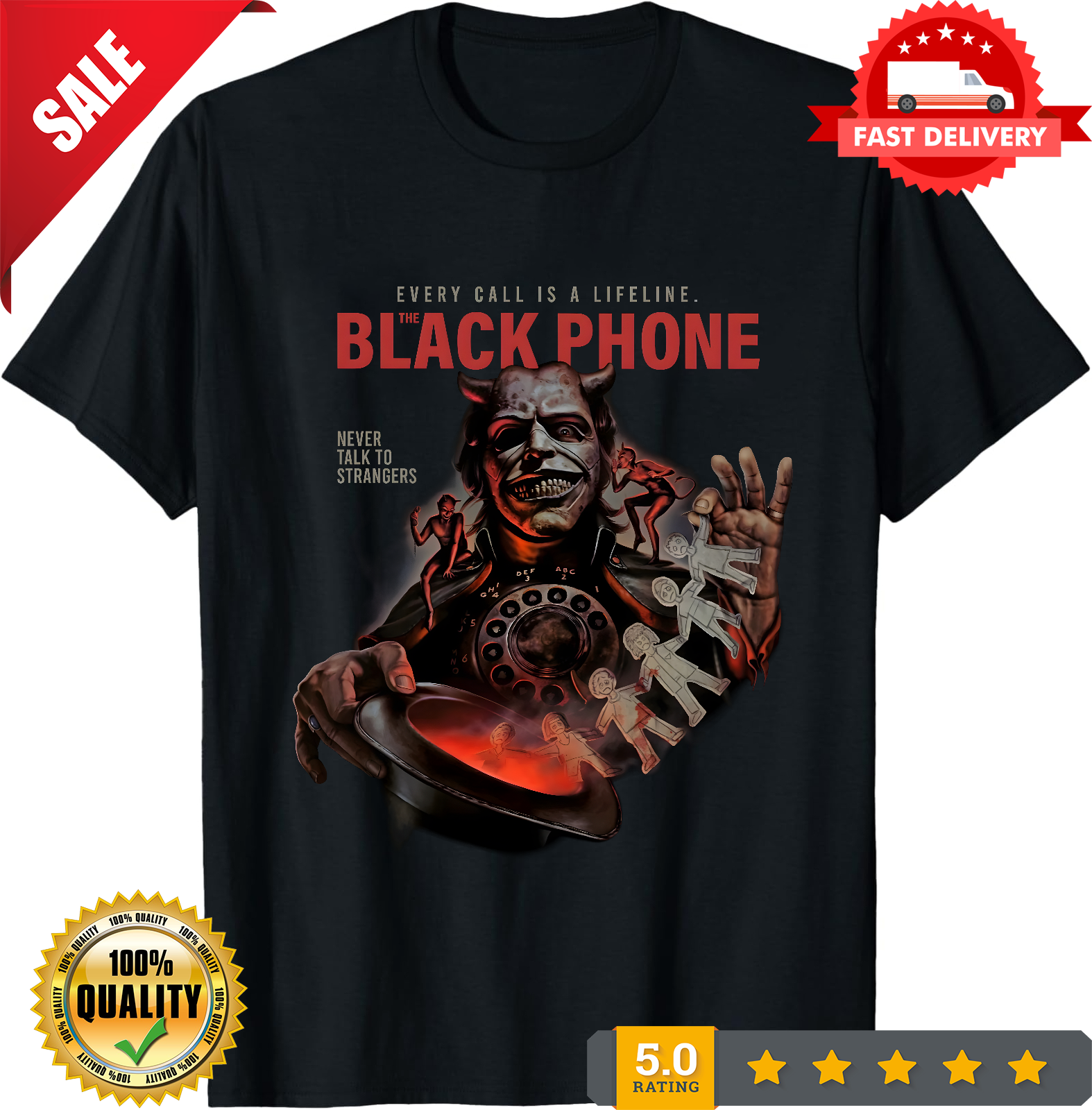 The Black Phone Never Talk To Strangers Horror Movie T-shirt Black S-3XL-TH82010