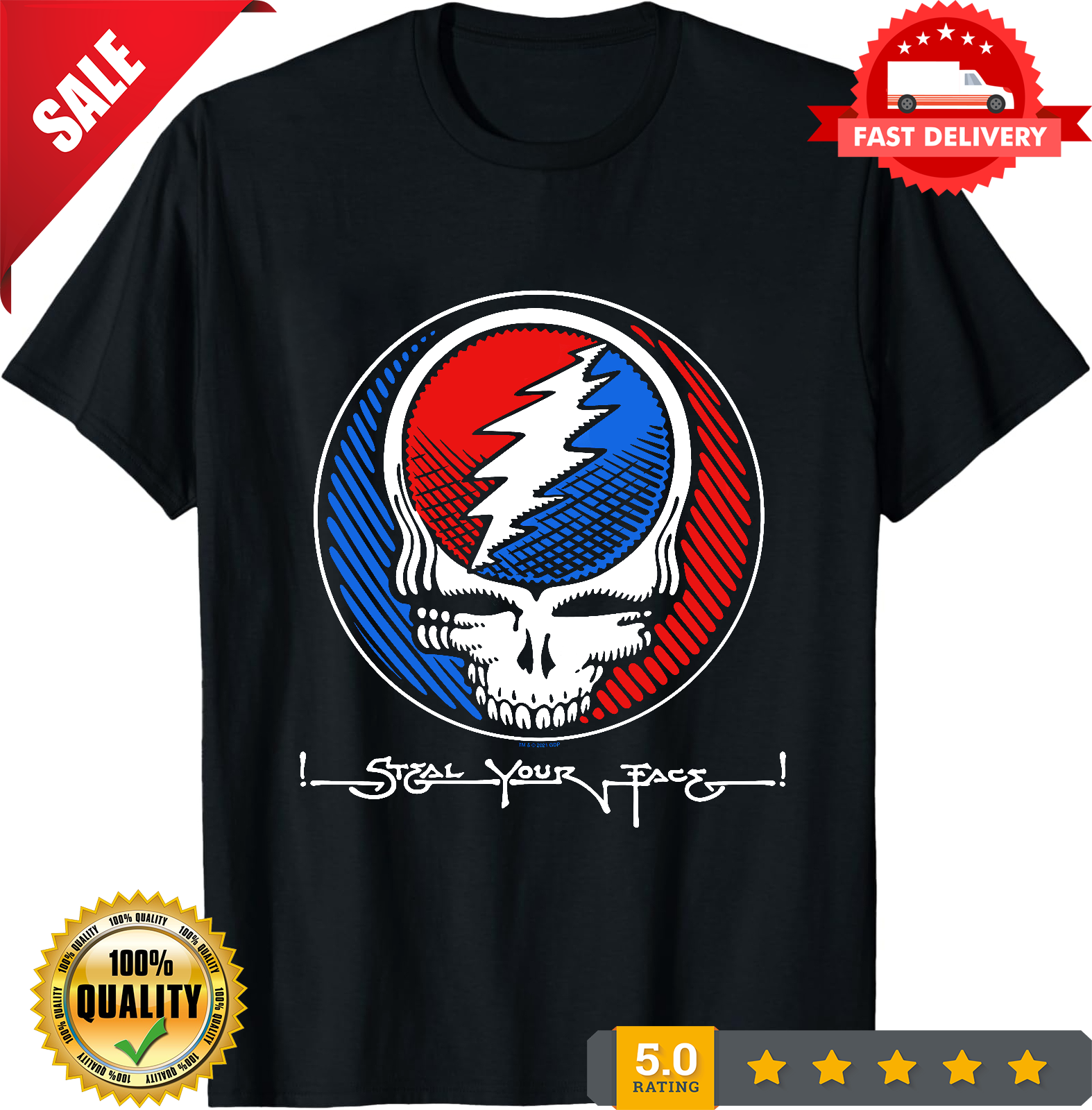 The Grateful Dead Steal Your Face Classic Rock Band T-Shirt Black S-3XL-TH82017