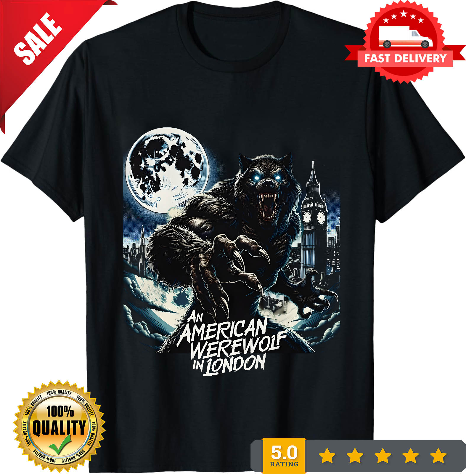 An American Werewolf In London T Shirt - 80â€™s Horror Classic Retro Tee - New-TH82086