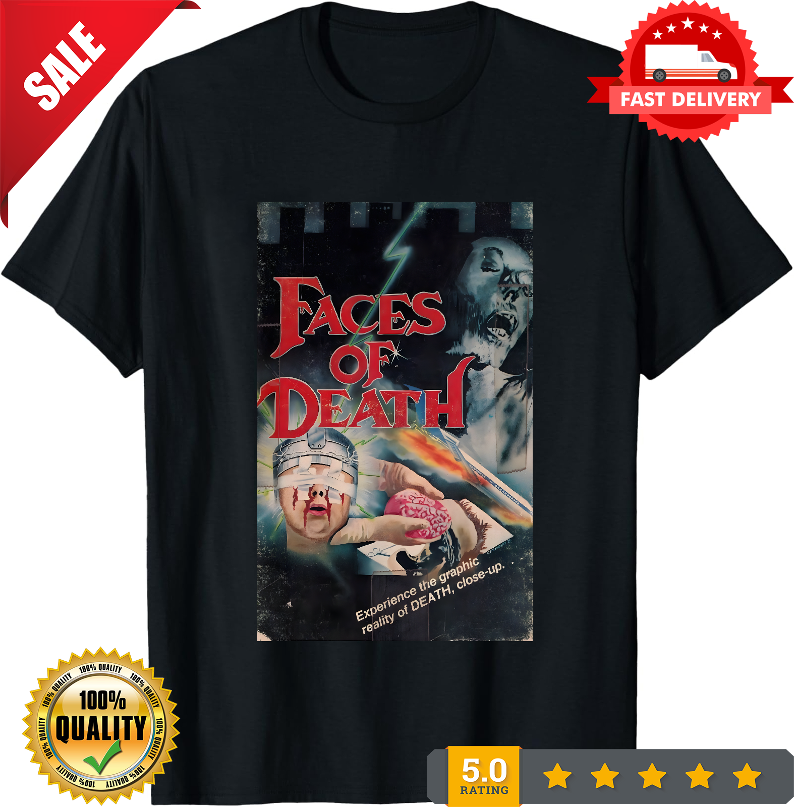 Faces Of Death T Shirt - 70â€™s Horror Cult Classic Retro Tee - New-TH82083