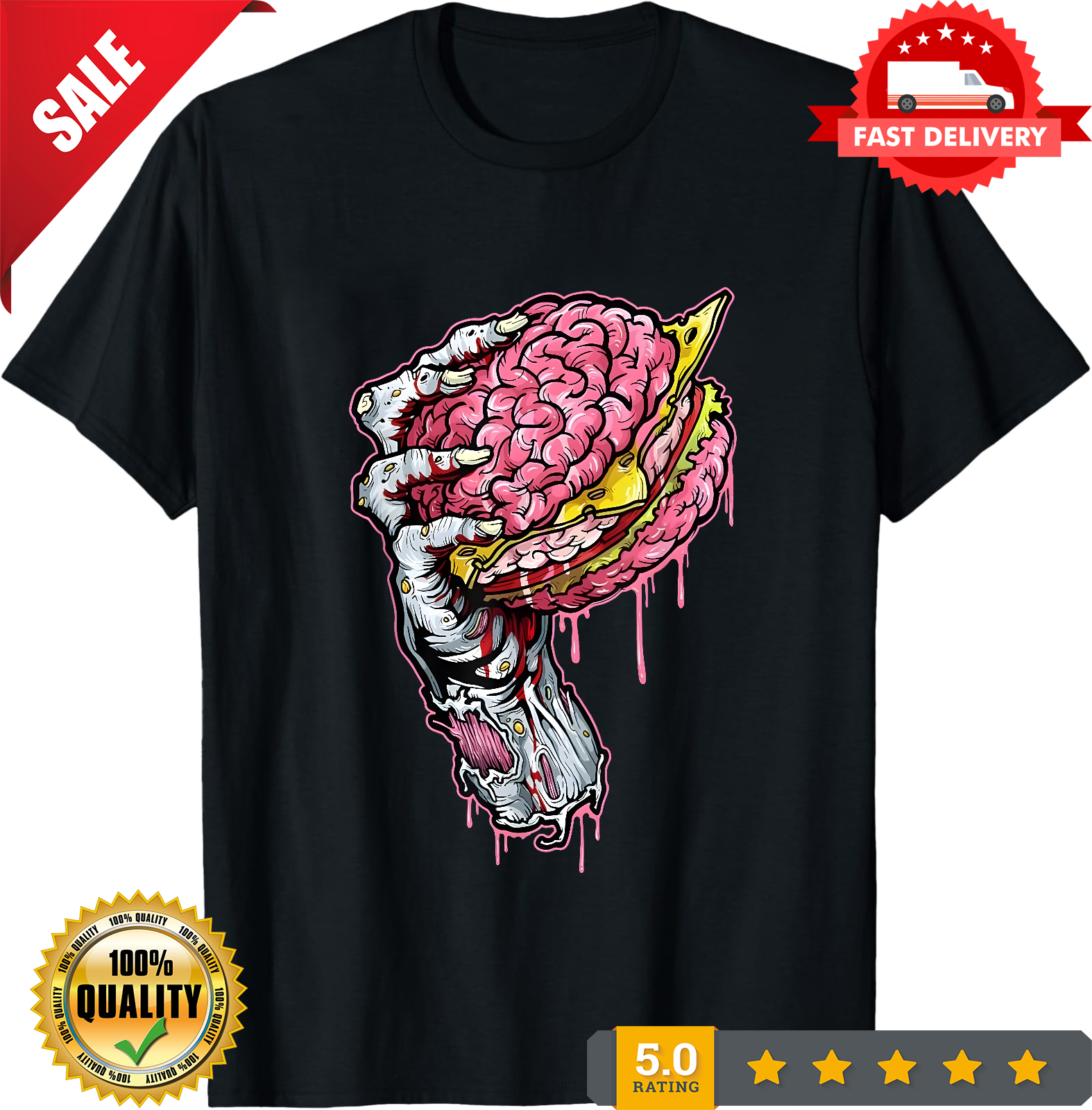 Zombie Brain Hamburger Halloween Horror Humor T-Shirt-TH82093